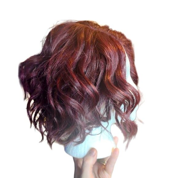 Lace Front Burgundy Asymmetrical Synthetic Bob Wig Size OS - Picture 4 of 7